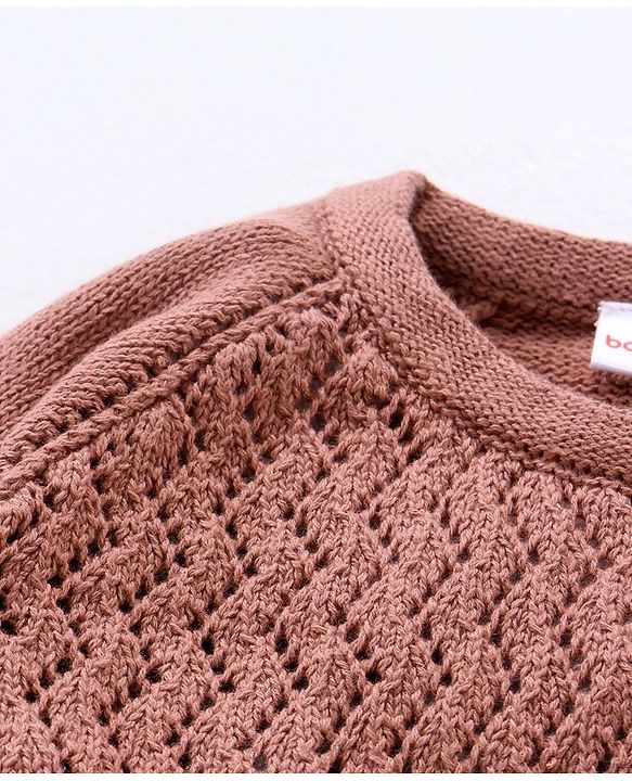 Babyhug 100% Organic Cotton Full Sleeves Sweater & Lounge Pant With Cap Solid Colour- Brown