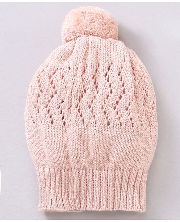 Babyhug 100% Organic Cotton Full Sleeves Baby Sweater Set With Cap Chevron Design- Peach