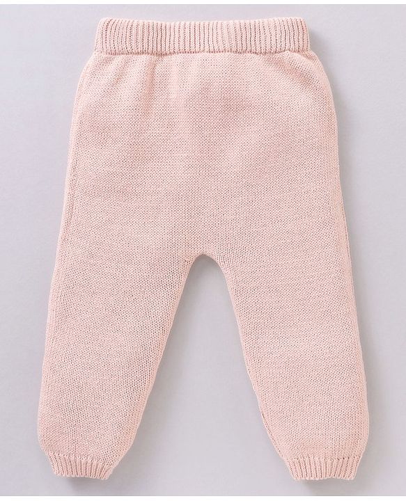 Babyhug 100% Organic Cotton Full Sleeves Baby Sweater Set With Cap Chevron Design- Peach