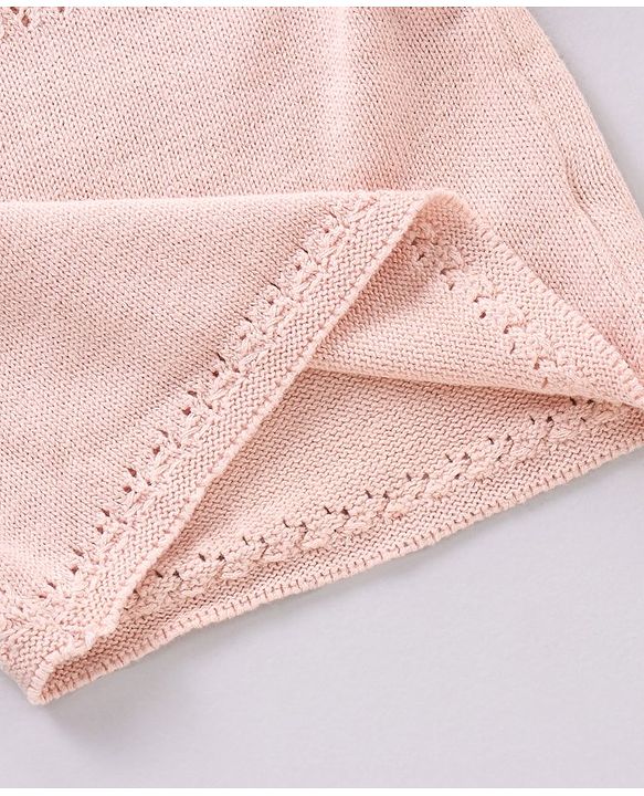Babyhug 100% Organic Cotton Full Sleeves Baby Sweater Set With Cap Chevron Design- Peach