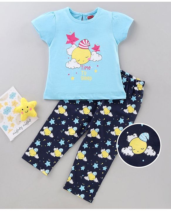 Babyhug Cotton Half Sleeves Night Suit Cloud Print - Blue