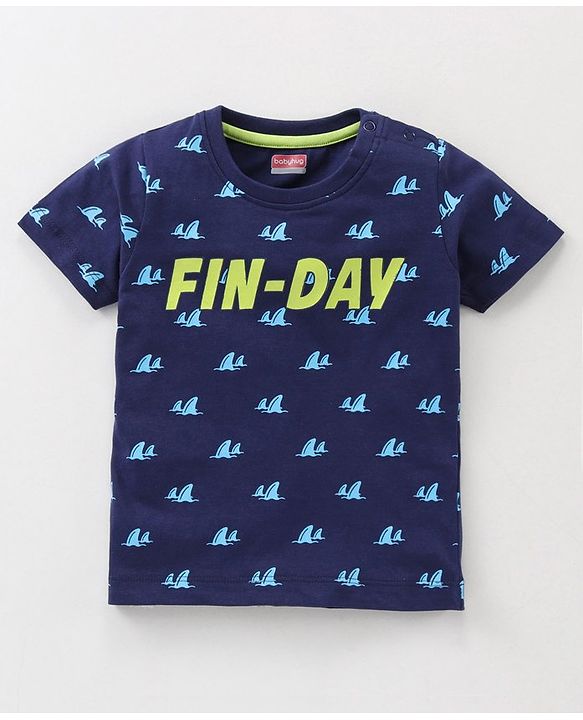 Babyhug Cotton Half Sleeves Pajama Set Fin Printed - Blue