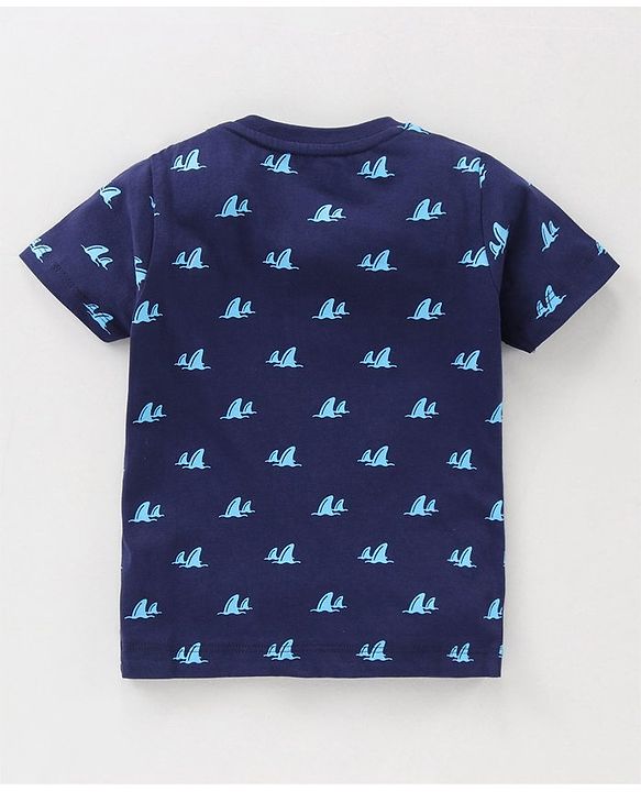 Babyhug Cotton Half Sleeves Pajama Set Fin Printed - Blue