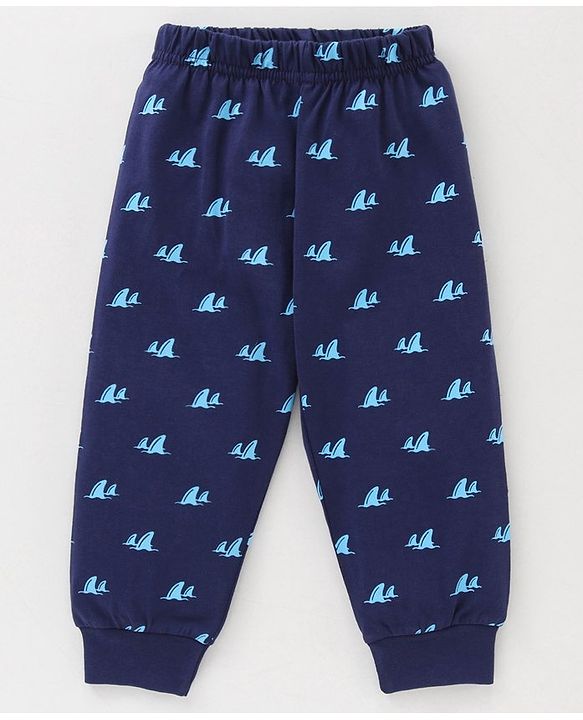 Babyhug Cotton Half Sleeves Pajama Set Fin Printed - Blue