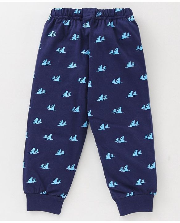 Babyhug Cotton Half Sleeves Pajama Set Fin Printed - Blue