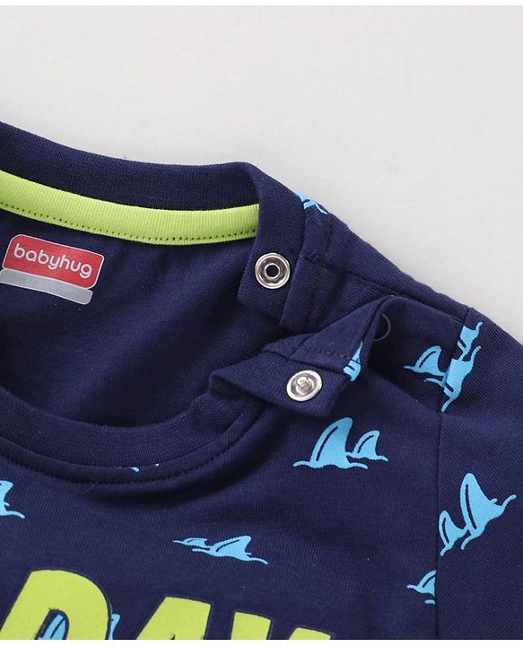 Babyhug Cotton Half Sleeves Pajama Set Fin Printed - Blue