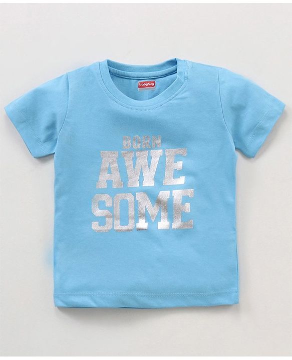 Babyhug Half Sleeves T-Shirt & Pyjama Set Text & Stripe Print - Blue