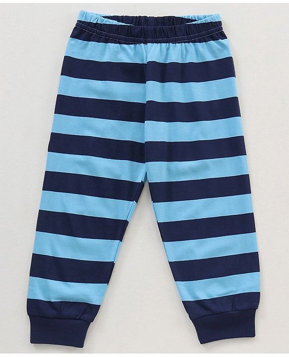 Babyhug Half Sleeves T-Shirt & Pyjama Set Text & Stripe Print - Blue