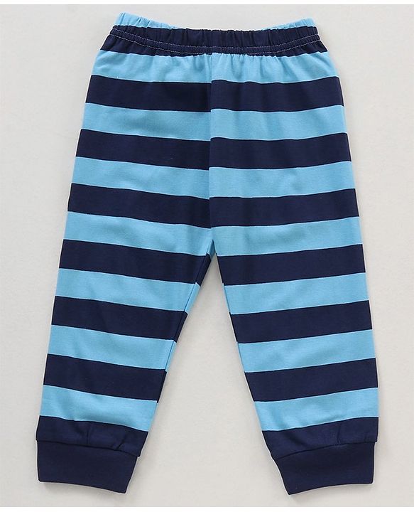 Babyhug Half Sleeves T-Shirt & Pyjama Set Text & Stripe Print - Blue