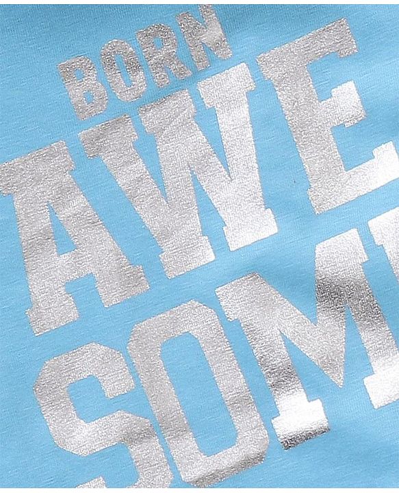 Babyhug Half Sleeves T-Shirt & Pyjama Set Text & Stripe Print - Blue