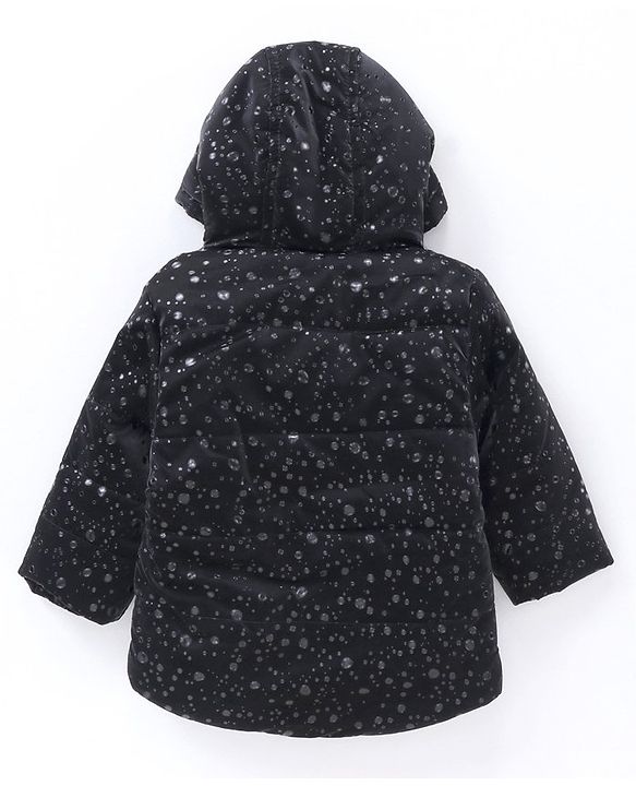 Babyhug Full Sleeves All over printed Hooded Padded Jacket - Black