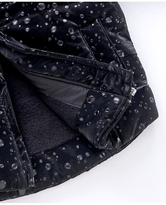 Babyhug Full Sleeves All over printed Hooded Padded Jacket - Black