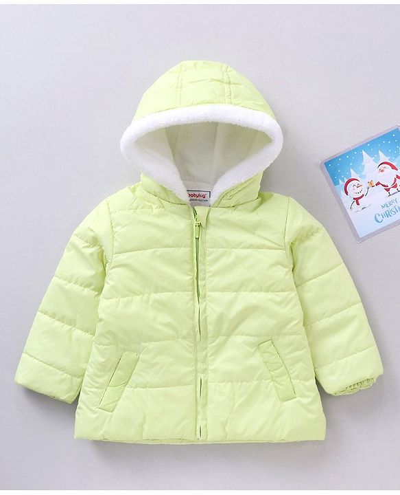 Babyhug Full Sleeves Solid Winter Wear Hooded Jacket - Lime Green