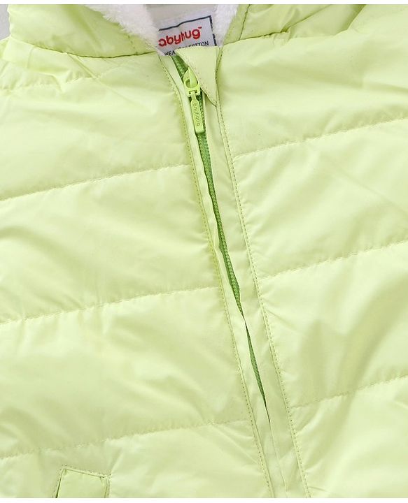 Babyhug Full Sleeves Solid Winter Wear Hooded Jacket - Lime Green