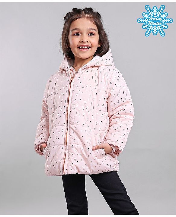 Babyhug Full Sleeves Heart Printed Hooded Jacket - Pink