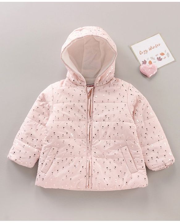 Babyhug Full Sleeves Heart Printed Hooded Jacket - Pink