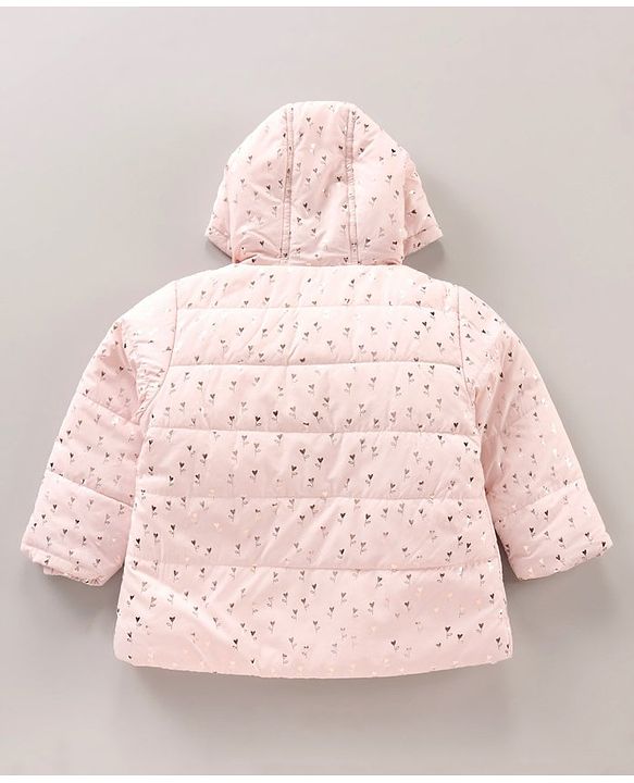 Babyhug Full Sleeves Heart Printed Hooded Jacket - Pink