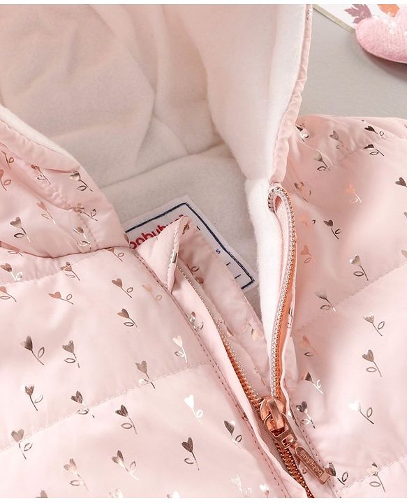 Babyhug Full Sleeves Heart Printed Hooded Jacket - Pink