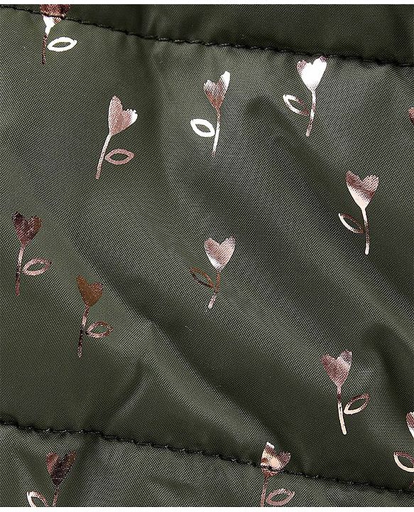 Babyhug Full Sleeves Hooded Fashion Heavy Winter Jacket Floral Print - Olive Green