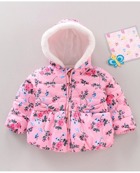 Babyhug Full Sleeves Floral Printed Hooded Jacket - Pink
