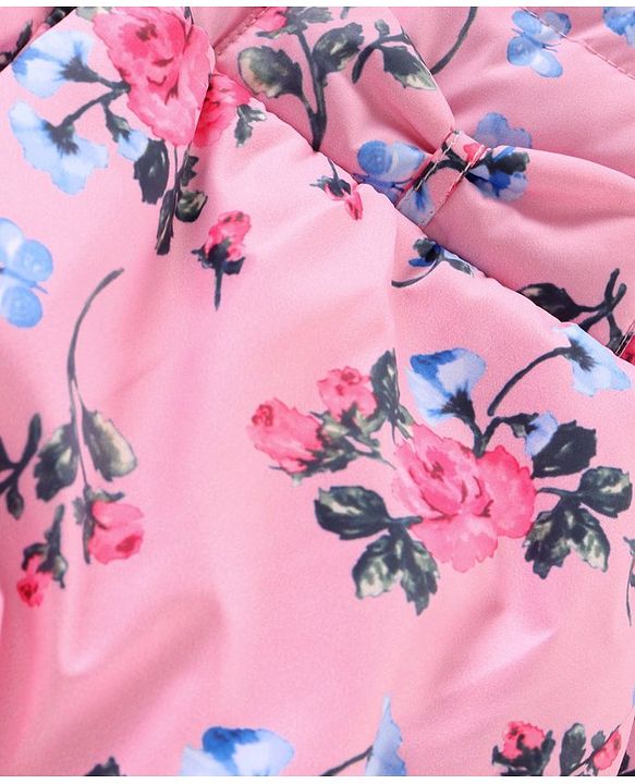 Babyhug Full Sleeves Floral Printed Hooded Jacket - Pink