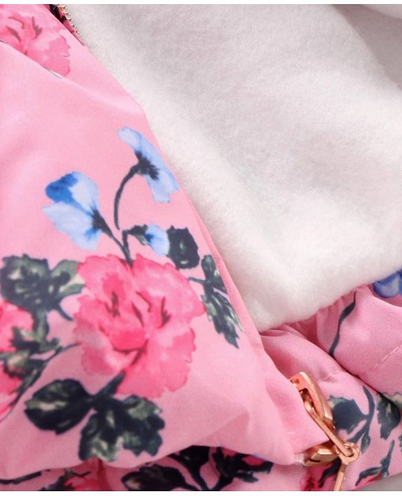 Babyhug Full Sleeves Floral Printed Hooded Jacket - Pink