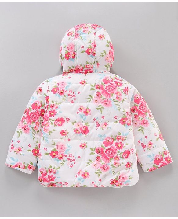 Babyhug Full Sleeves Hooded Fashion Heavy Winter Jacket Floral Print - Pink White