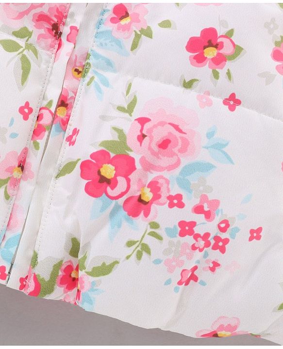 Babyhug Full Sleeves Hooded Fashion Heavy Winter Jacket Floral Print - Pink White