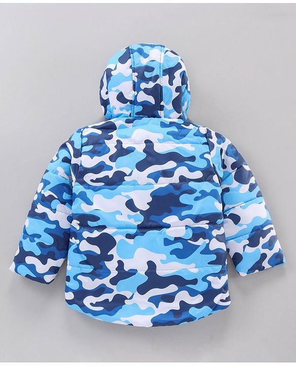 Babyhug Full Sleeves Hooded Fashion Heavy Winter Jacket Camo Print - Blue