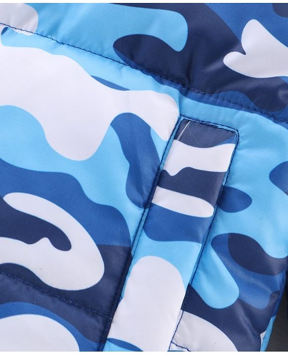 Babyhug Full Sleeves Hooded Fashion Heavy Winter Jacket Camo Print - Blue