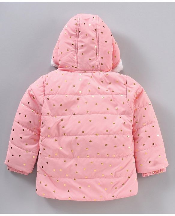 Babyhug Full Sleeves Hooded Fashion Heavy Winter Jacket Foil Print - Peach