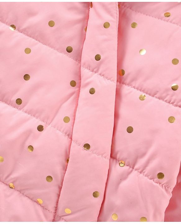 Babyhug Full Sleeves Hooded Fashion Heavy Winter Jacket Foil Print - Peach