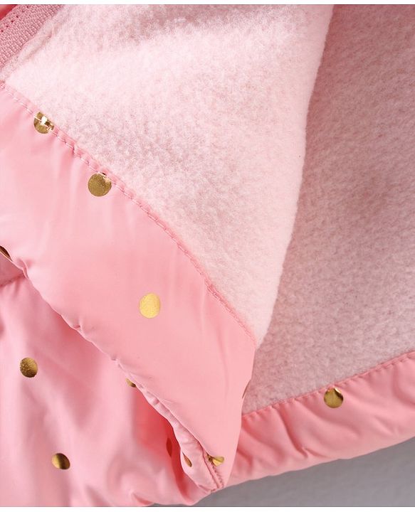 Babyhug Full Sleeves Hooded Fashion Heavy Winter Jacket Foil Print - Peach