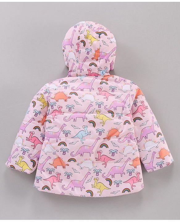 Babyhug Full Sleeves Hooded Fashion Heavy Winter Jacket Dino Print - Pink