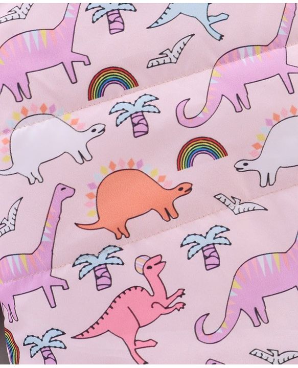Babyhug Full Sleeves Hooded Fashion Heavy Winter Jacket Dino Print - Pink