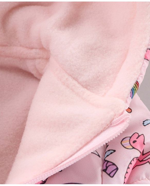 Babyhug Full Sleeves Hooded Fashion Heavy Winter Jacket Dino Print - Pink