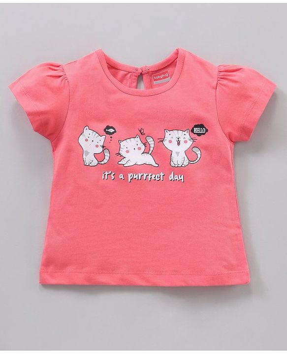 Babyhug Half Sleeves Top & Shorts Kitty Print - Pink Blue