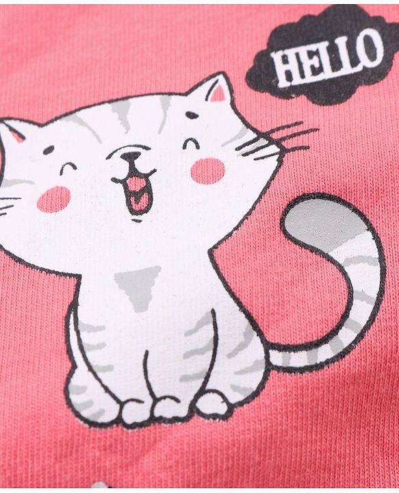 Babyhug Half Sleeves Top & Shorts Kitty Print - Pink Blue