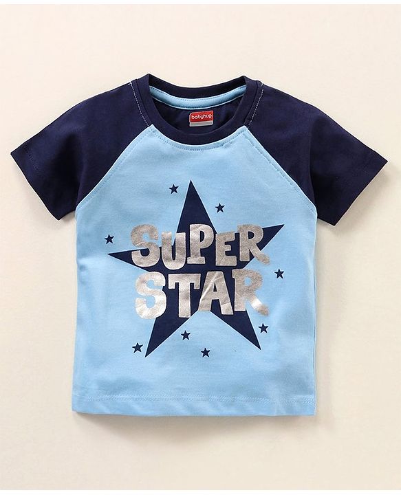 Babyhug Raglan Sleeves T-Shirt & Shorts Set Text & Star Print - Navy Blue