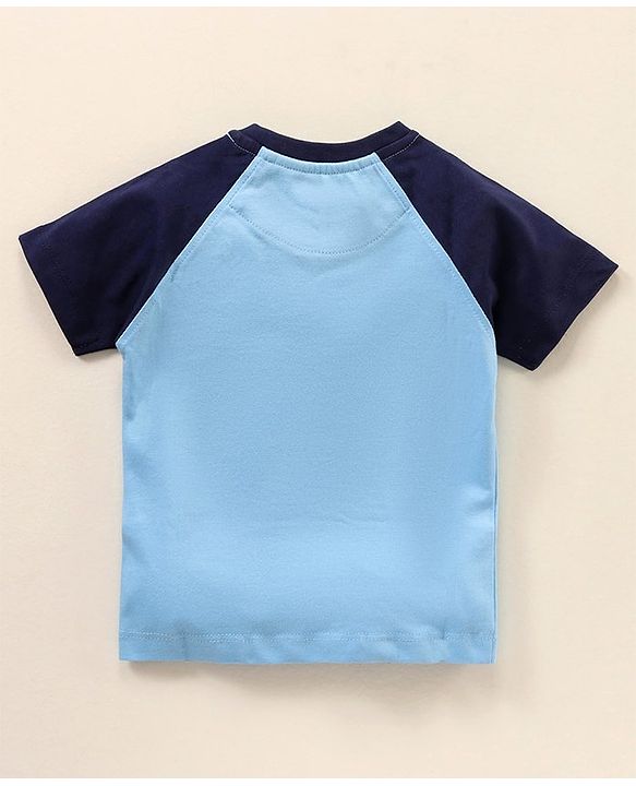 Babyhug Raglan Sleeves T-Shirt & Shorts Set Text & Star Print - Navy Blue
