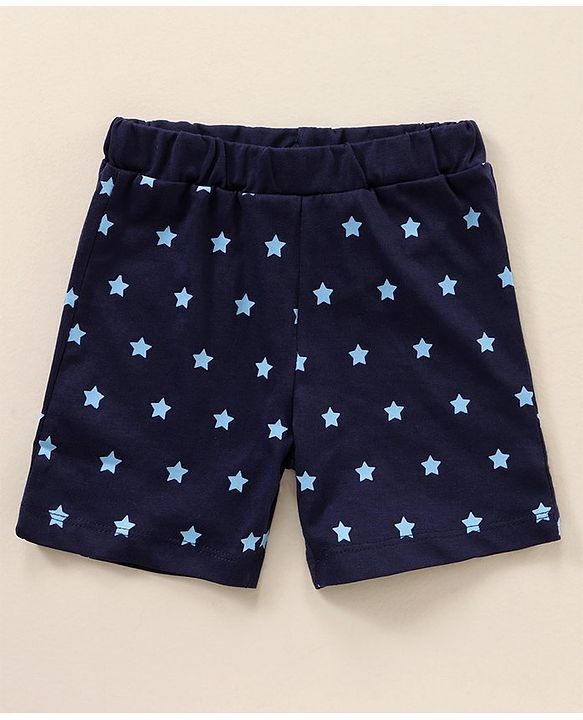 Babyhug Raglan Sleeves T-Shirt & Shorts Set Text & Star Print - Navy Blue