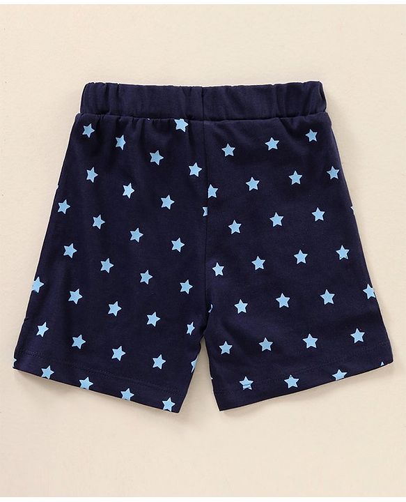 Babyhug Raglan Sleeves T-Shirt & Shorts Set Text & Star Print - Navy Blue