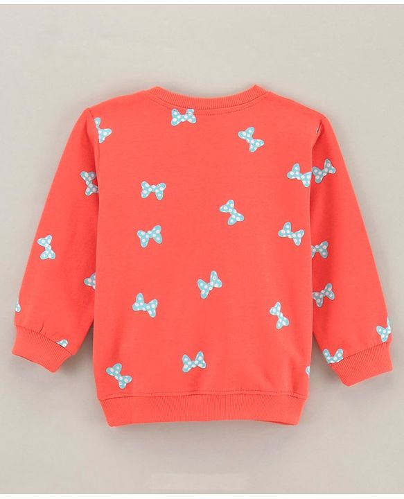 Babyhug Full Sleeves Cotton Knit Sweatshirt Bow Print & Bow Applique - Coral Pink