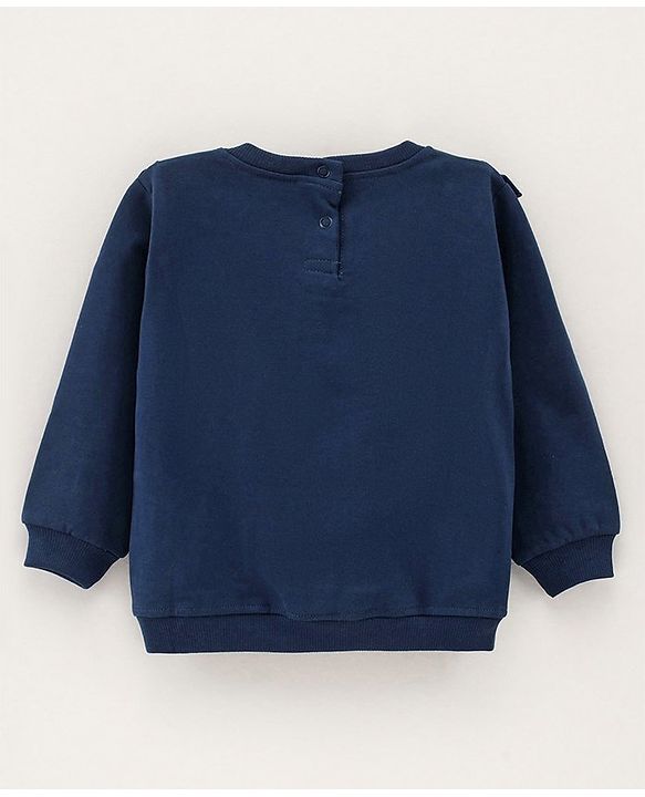 Babyhug Full Sleeves Sweatshirt with Frill Detailing Girl Digital Print Applique - Navy