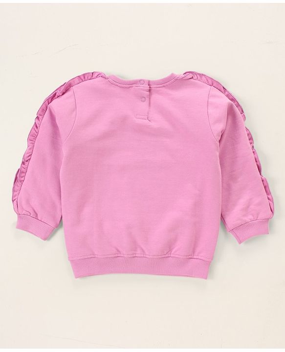 Babyhug Full Sleeves Sweatshirt With Frill At Sleeves & Dino Print - Violet