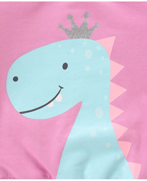 Babyhug Full Sleeves Sweatshirt With Frill At Sleeves & Dino Print - Violet