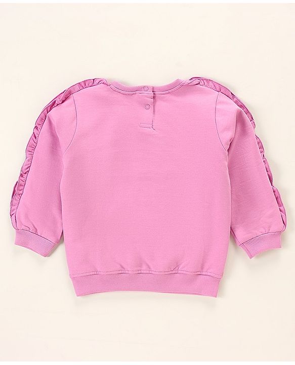 Babyhug Full Sleeves Sweatshirt With Frill At Sleeves & Dino Print - Violet