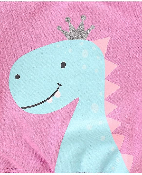 Babyhug Full Sleeves Sweatshirt With Frill At Sleeves & Dino Print - Violet