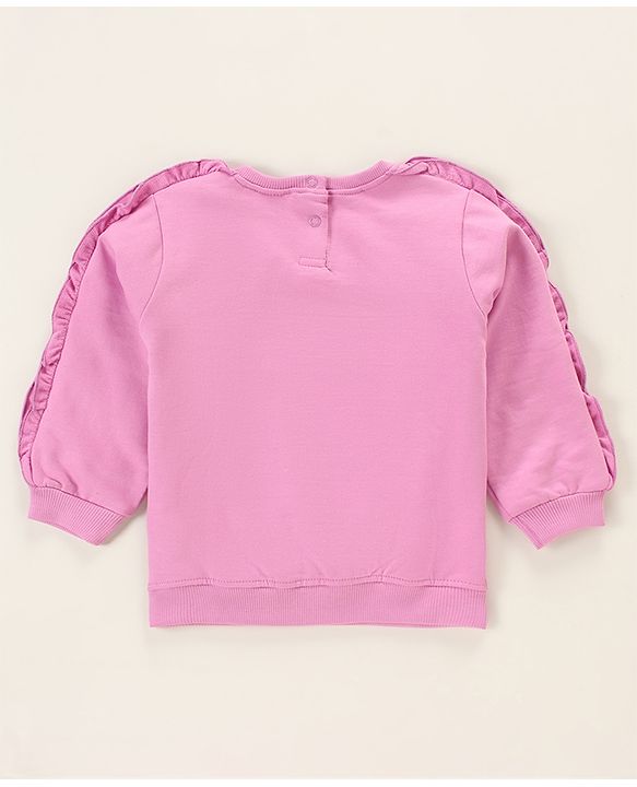 Babyhug Full Sleeves Sweatshirt With Frill At Sleeves & Dino Print - Violet
