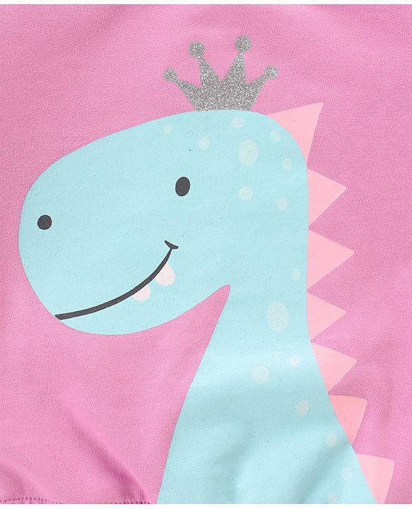 Babyhug Full Sleeves Sweatshirt With Frill At Sleeves & Dino Print - Violet